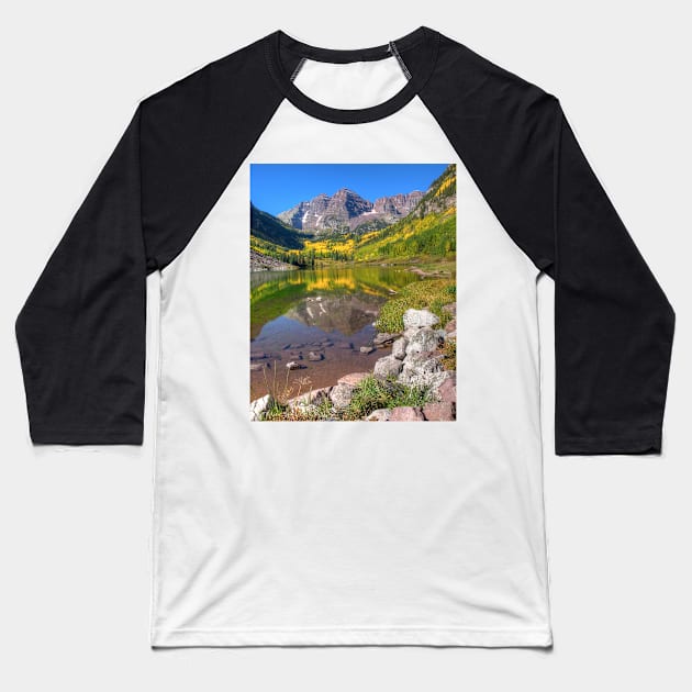 Maroon Bells4- Aspen, CO, USA Baseball T-Shirt by StonePics